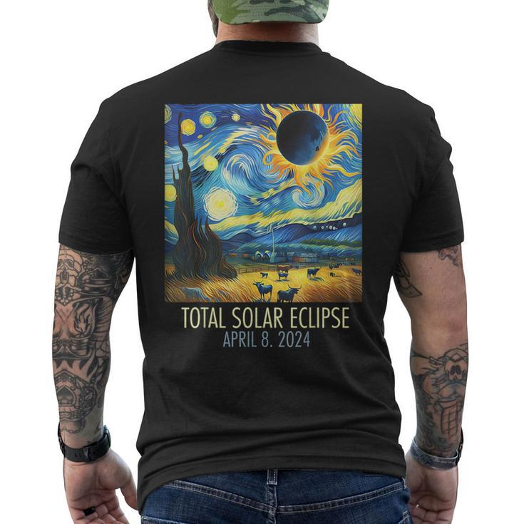 Total Solar Eclipse 2024 Starry Night Painting Van Gogh Men's T-shirt Back Print