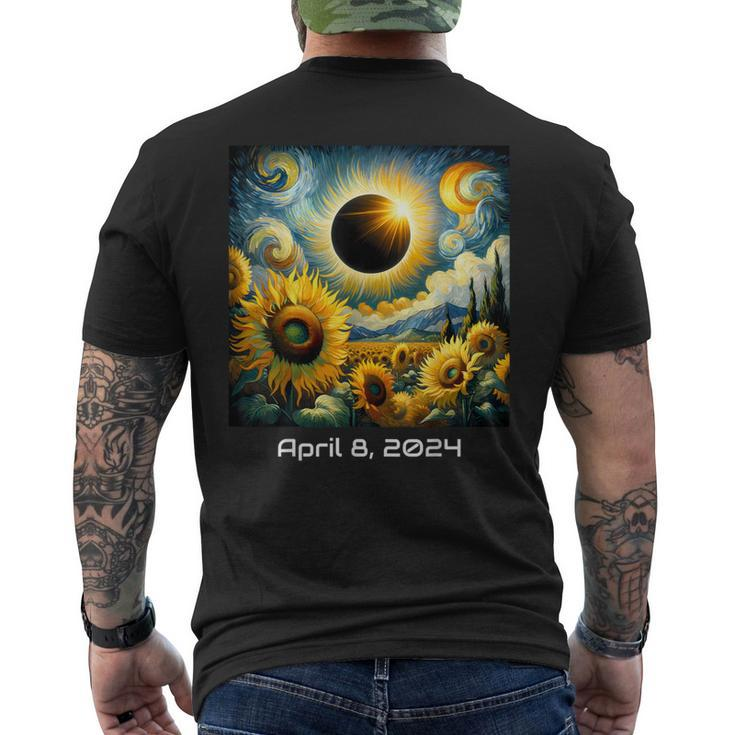 Total Solar Eclipse 2024 Sunflowers Painting Van Gogh Men's T-shirt Back Print