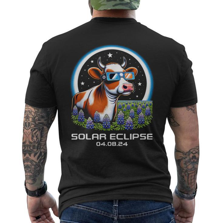 Total Solar Eclipse 2024 Texas Bluebonnet Cow Totality Cute Men's T-shirt Back Print