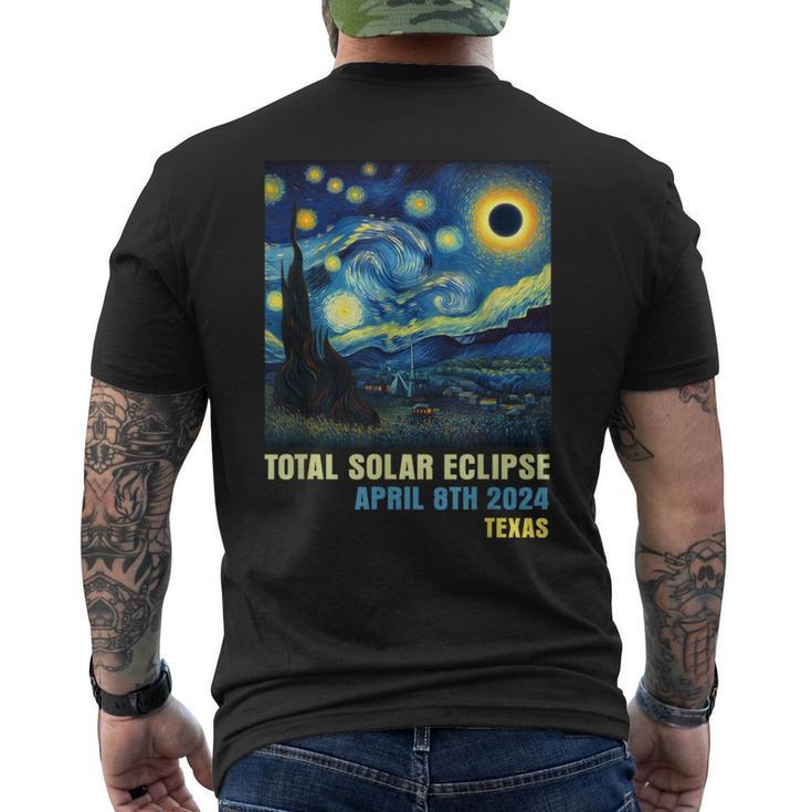 Total Solar Eclipse 2024 Texas State Starry Night Painting Men's T-shirt Back Print