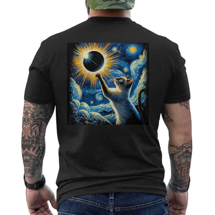 Total Solar Eclipse 2024 Van Gogh Starry Night Siamese Cat Men's T-shirt Back Print