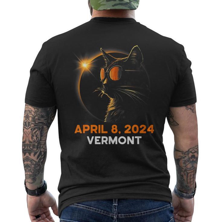 Total Solar Eclipse 2024 Vermont Cat Lover Wearing Glasses Men's T-shirt Back Print