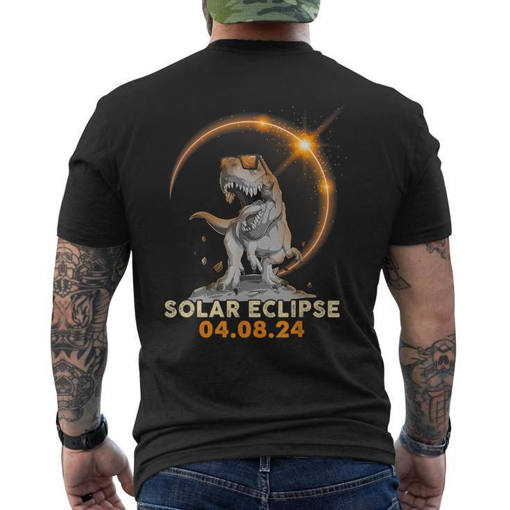 Total Solar Eclipse April 8 2024 America Dinosaurs Trex Dino Men's T-shirt Back Print