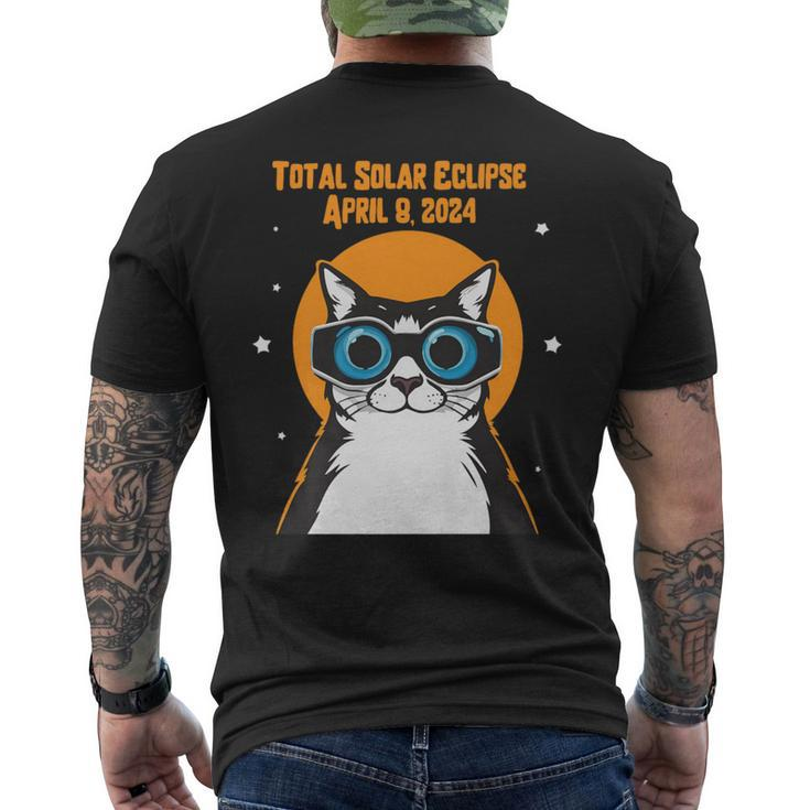 Total Solar Eclipse April 8Th 2024 Cat Wearing Eclipse Glass Men's T-shirt Back Print