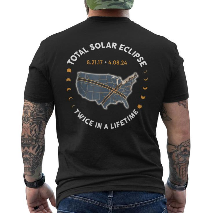 Total Solar Eclipse Twice In A Lifetime 2017 2024 Usa Map Men's T-shirt Back Print