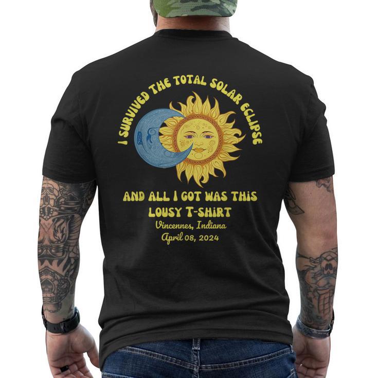 Total Solar Eclipse Vincennes Indiana April 8 2024 Retro Men's T-shirt Back Print