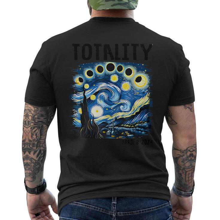 Totality Solar Eclipse Starry 2024 Night Van April 8 Gogh Men's T-shirt Back Print