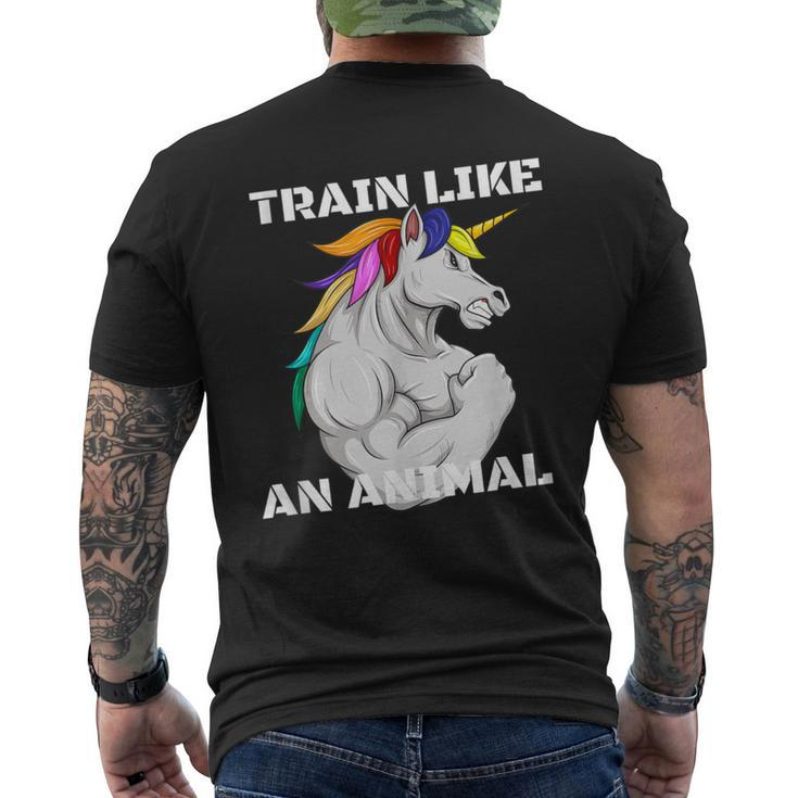 Train Like An Animal Unicorn Weightlifting Muscle Fitness Men's T-shirt Back Print