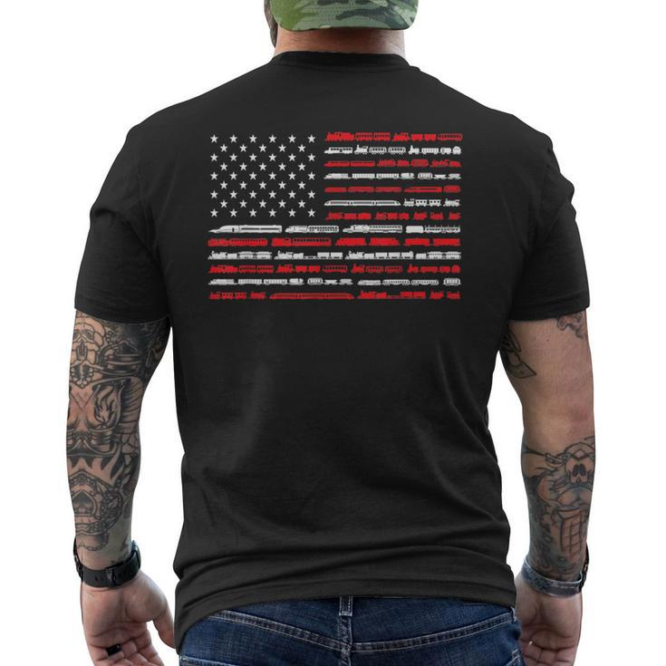 Train Railroad American Flag Vintage Locomotive Men's T-shirt Back Print
