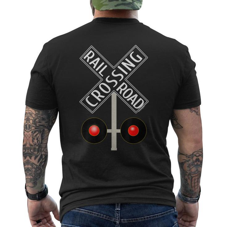 Train Railroad Crossing With Lights Road Sign Men's T-shirt Back Print
