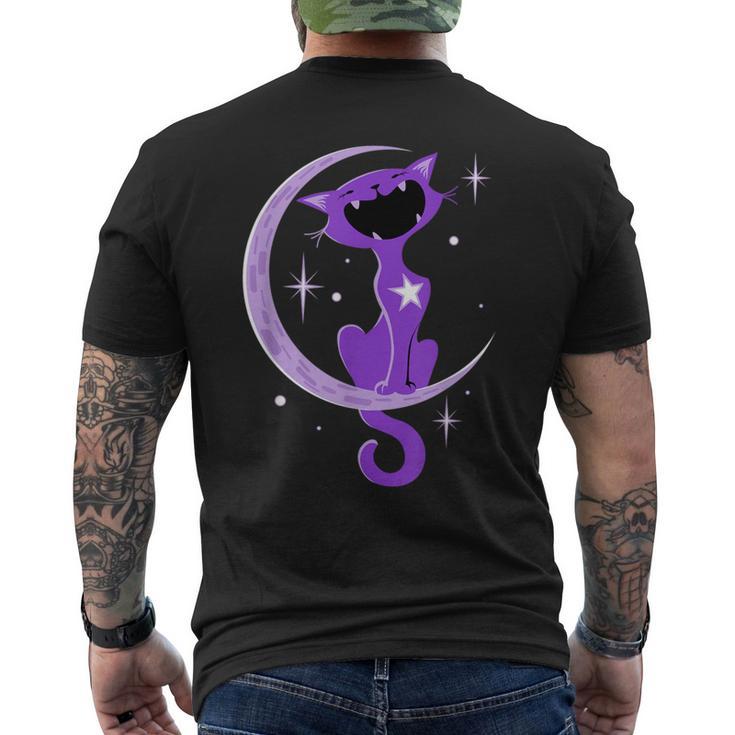 Trendy Purple Cat Crescent Moon Howl Men's T-shirt Back Print