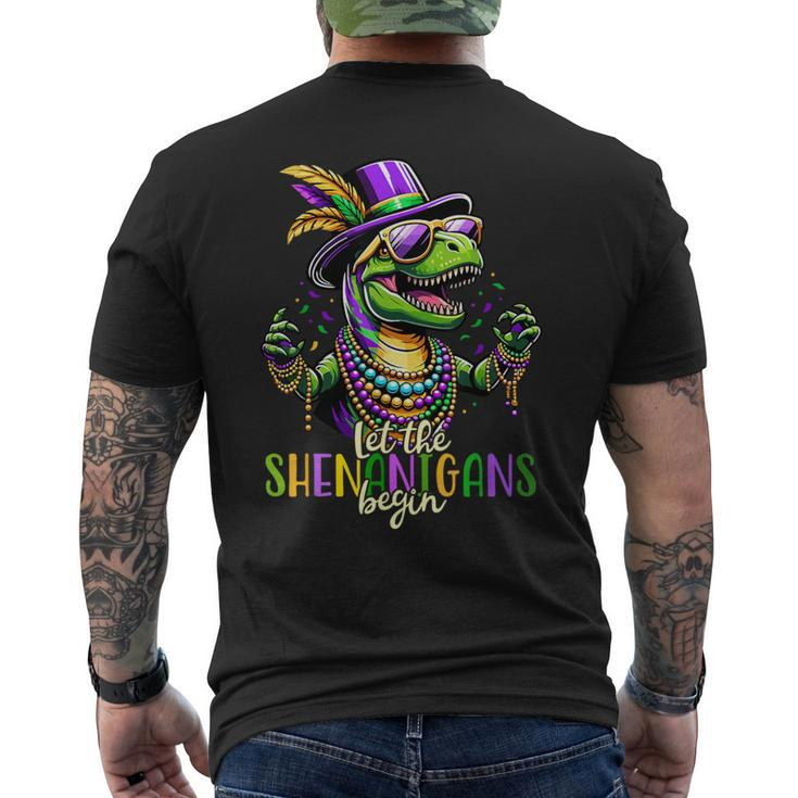 Trex Dinosaur Mardi Gras Costume Let The Shenanigans Begin Men's T-shirt Back Print