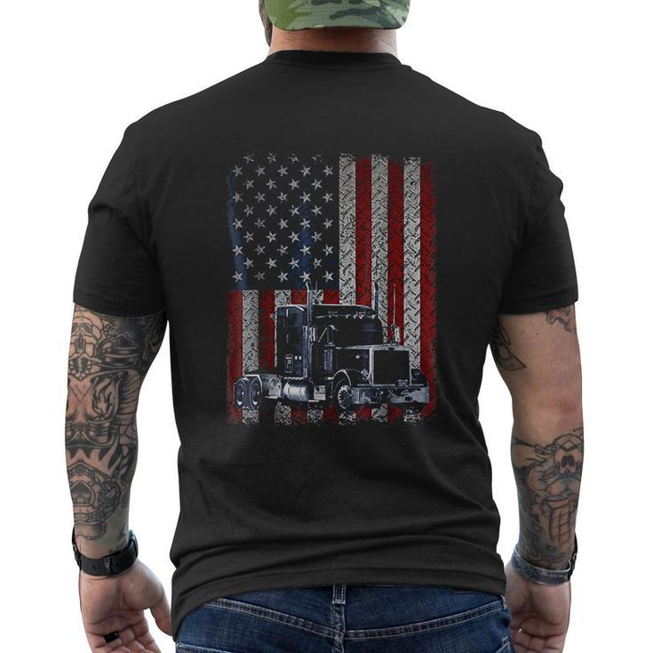 Truck Driver American Flag Trucker Mens Back Print T-shirt