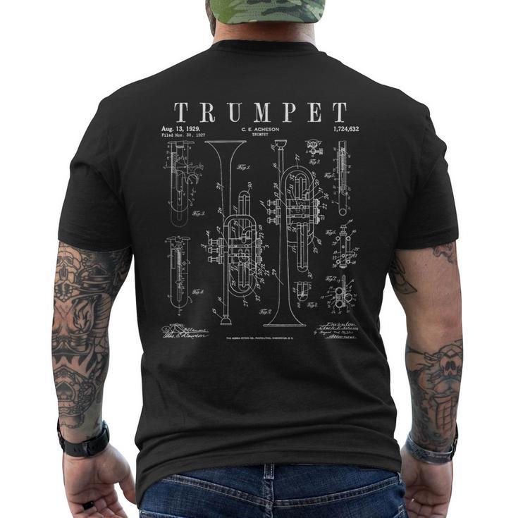 Trumpet Vintage Patent Trumpetist Drawing Print Men's T-shirt Back Print