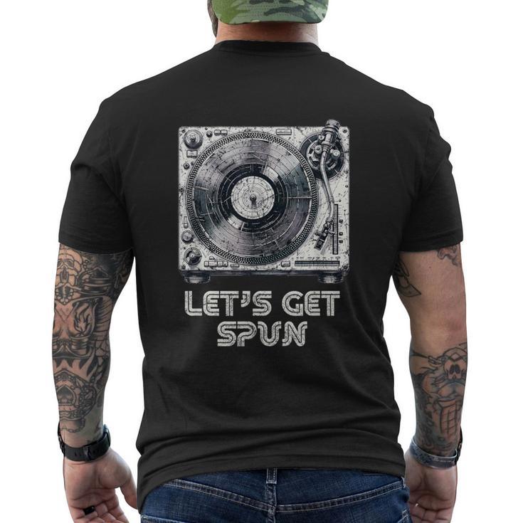 Turntable Let's Get Spun Vintage Record Player Distressed Men's T-shirt Back Print