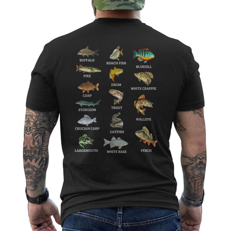 Types Of Freshwater Fish Species Fishing Fisherman Anglers Men's T-shirt Back Print