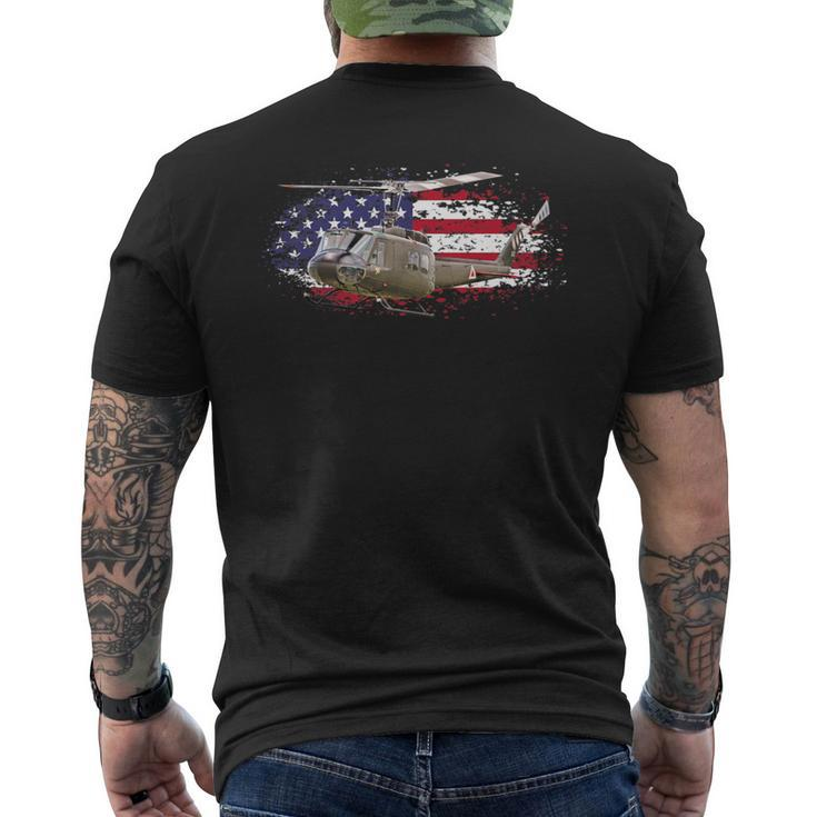 Uh1 Huey Helicopter American Flag Usa Pilot Vietnam Veteran Men's T-shirt Back Print