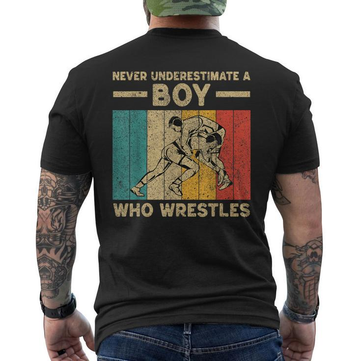 Never Underestimate A Boy Who Wrestles Vintage Wrestling Men's T-shirt Back Print