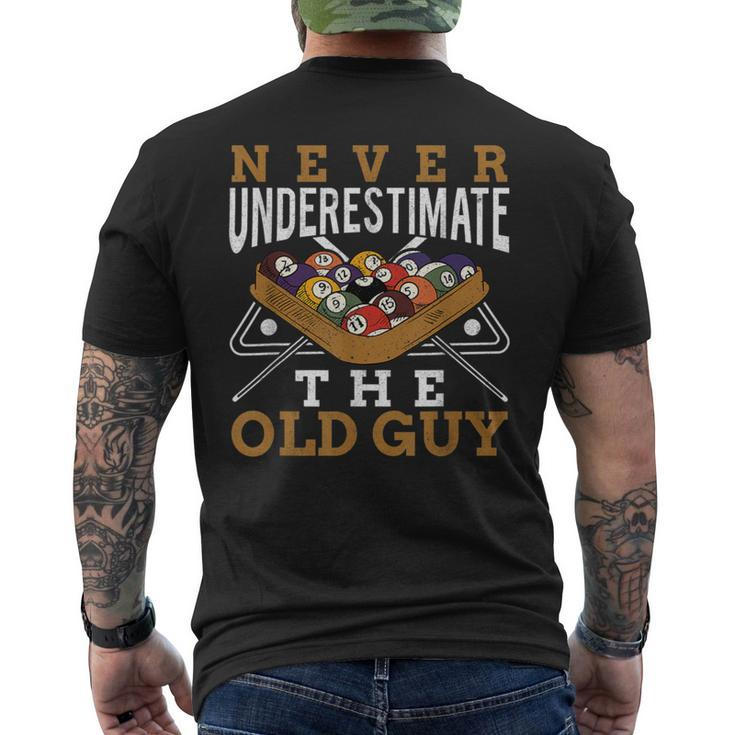 Never Underestimate The Old Guy Retro Pool Billiards Grandpa Men's T-shirt Back Print
