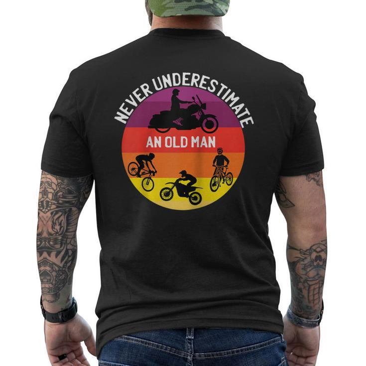 Never Underestimate An Old Man On A Bicycle Dirt Bike Men's T-shirt Back Print