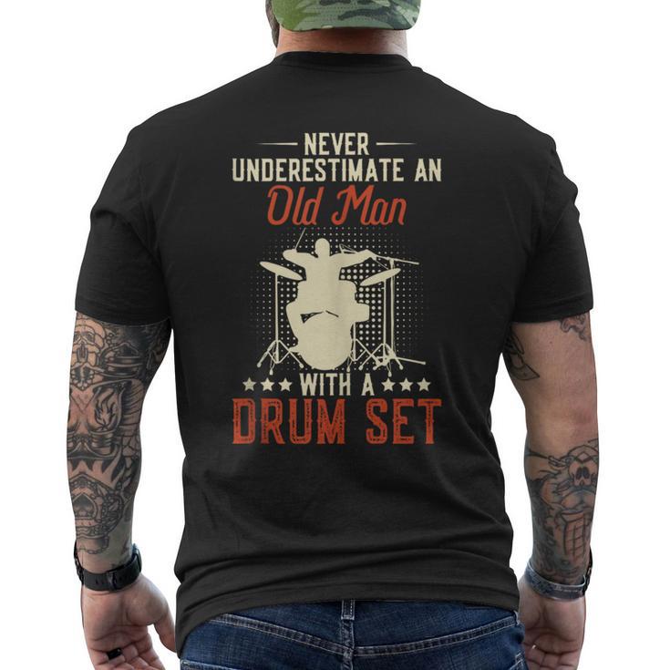 Never Underestimate An Old Man With A Drum Set Retro Vintage Men's T-shirt Back Print