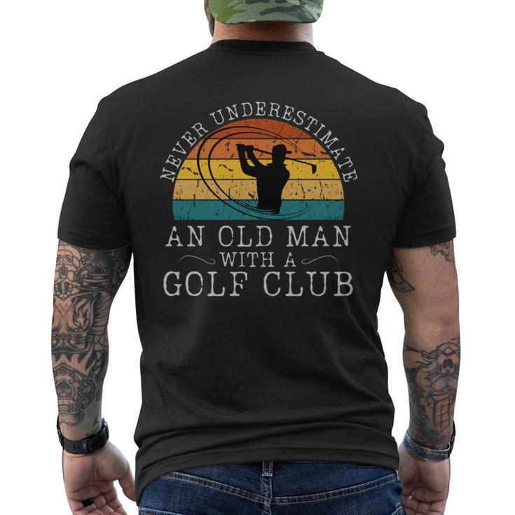 Never Underestimate An Old Man With A Golf Club Retro Sunset Men's T-shirt Back Print