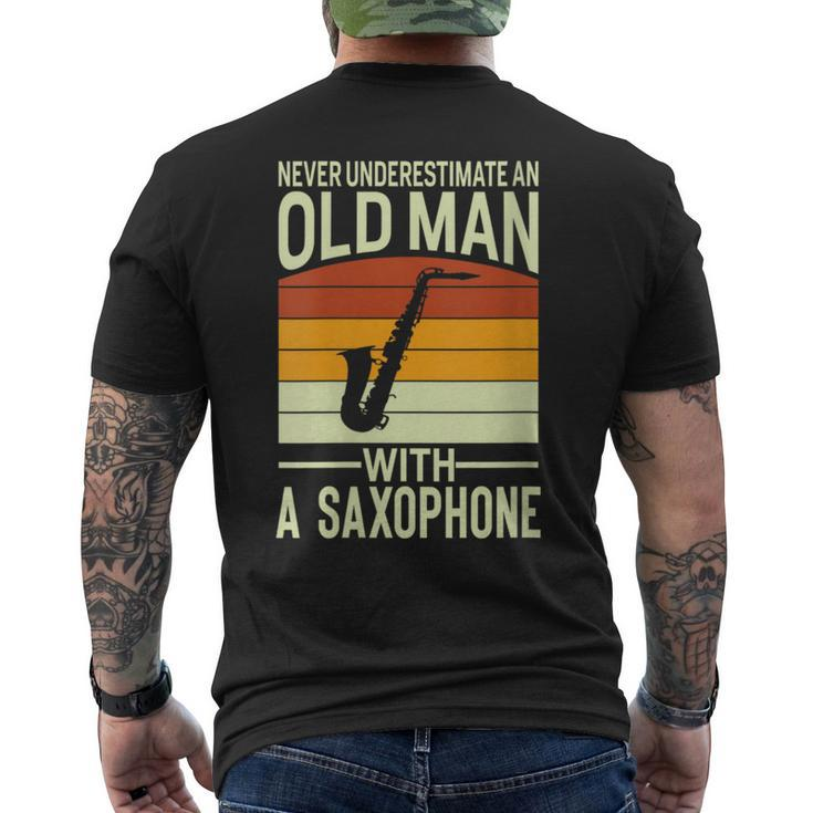 Never Underestimate An Old Man With A Saxophone Musician Men's T-shirt Back Print