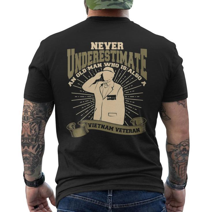Never Underestimate An Old Man Us Flag Veteran Soldier Men's T-shirt Back Print