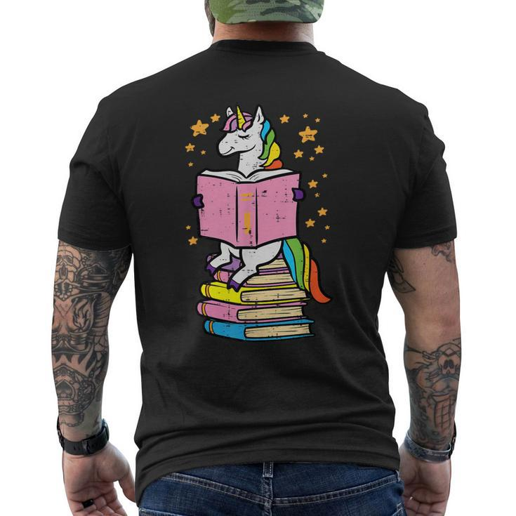 Unicorn Read Reading Book Librarian America Girls Women Men's T-shirt Back Print