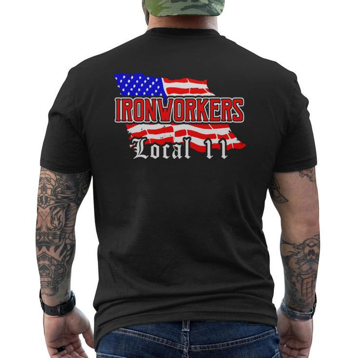 Union Ironworkers Local 11 New Jersey American Flag Tee Mens Back Print T-shirt