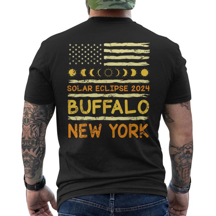 Us Flag American Total Solar Eclipse 2024 Buffalo New York Men's T-shirt Back Print