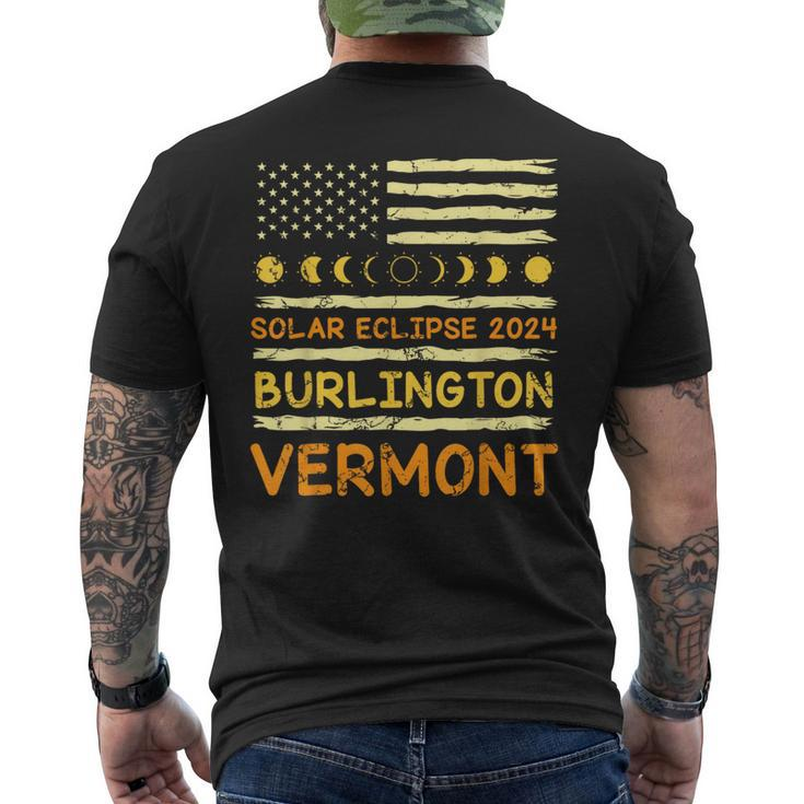 Us Flag American Total Solar Eclipse 2024 Burlington Vermont Men's T-shirt Back Print