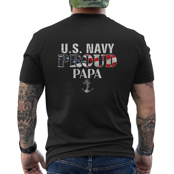 US Proud Navy Papa With American Flag Veteran Day Mens Back Print T-shirt