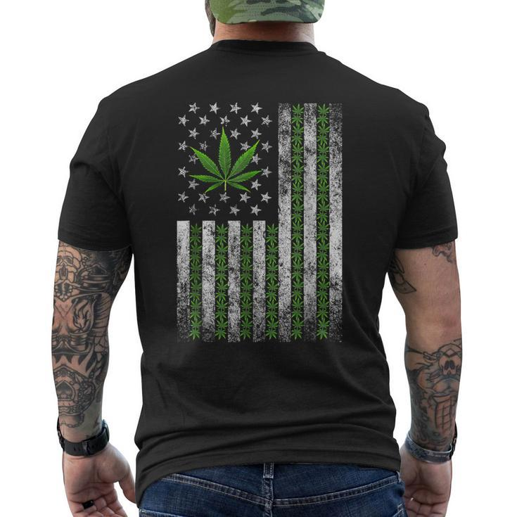 Usa Flag Marijuana Weed Leaf Flag Cannabis Stoner 420 Men's T-shirt Back Print