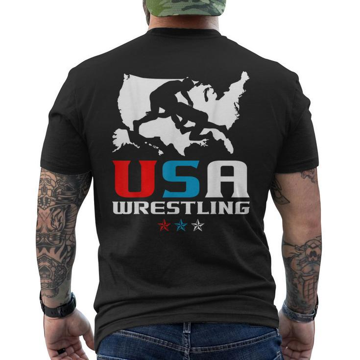 Usa Wrestling Independence Day American Flag Wrestler Sports Men's T-shirt Back Print
