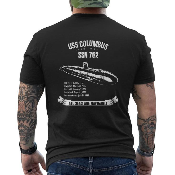 Uss Columbus Ssn-762 T-Shirt Mens Back Print T-shirt