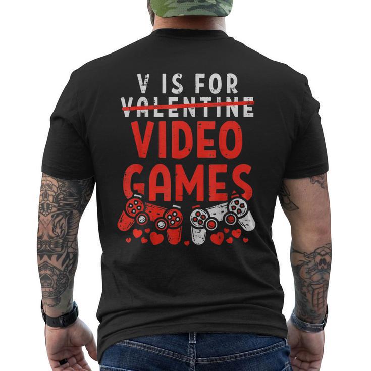 V Is For Video Games Valentine Gamer Valentines Day Boy Men's T-shirt Back Print