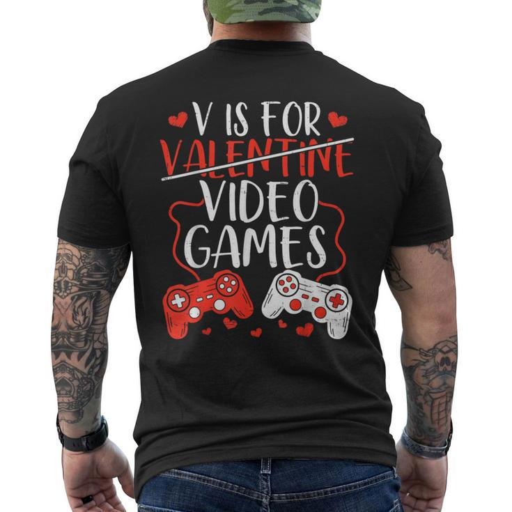 V Is For Video Games Valentine Gamer Valentines Day Boy Men's T-shirt Back Print