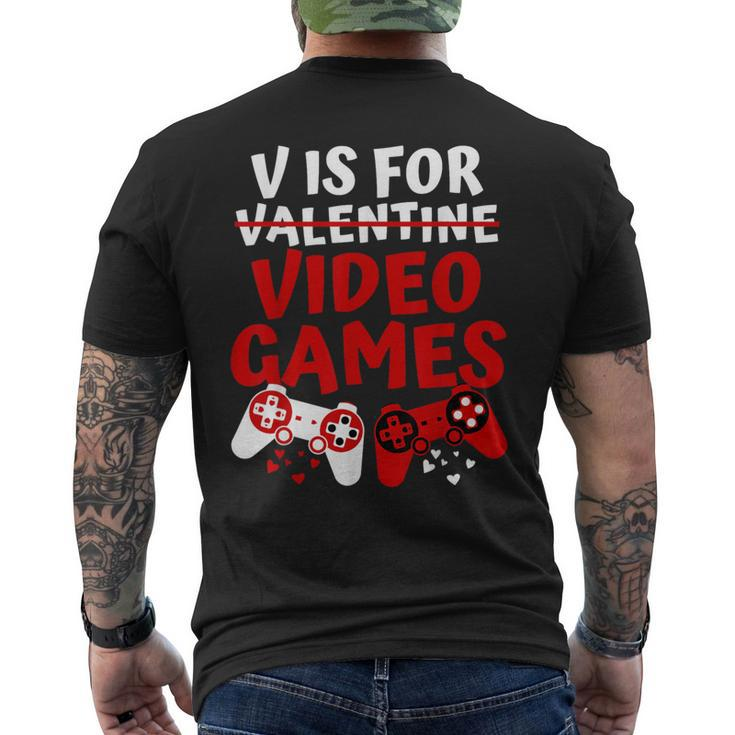 V Is For Video Games Valentines Day Gamer Boy Men Men's T-shirt Back Print