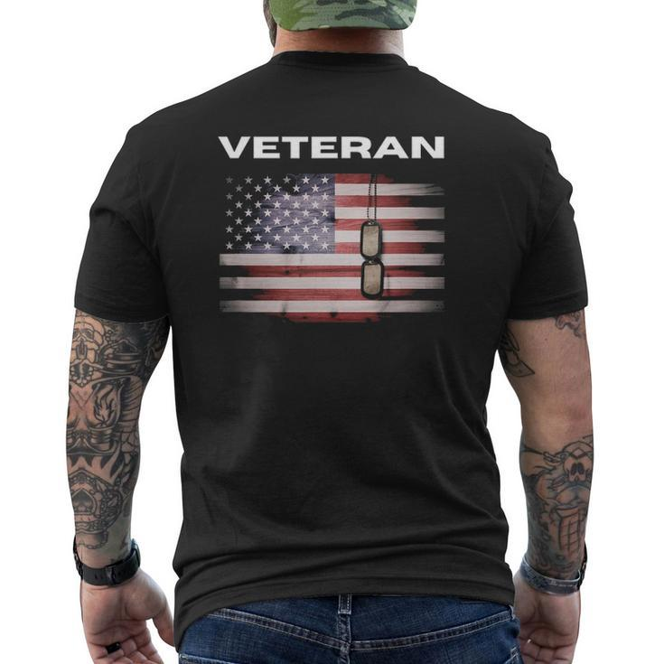 Veteran With American Flag & Dog Tags Mens Back Print T-shirt