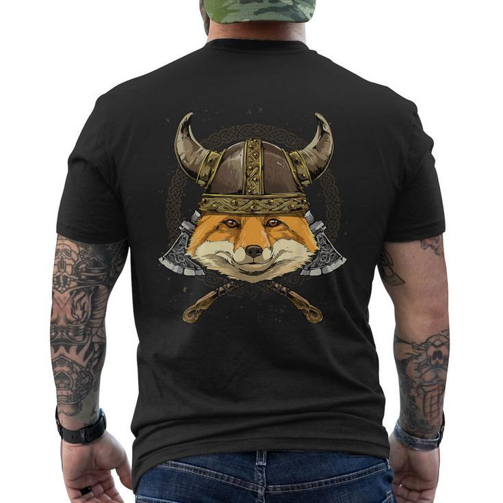 Viking Fox With Viking Helmet Mjolnir Axes Men's T-shirt Back Print