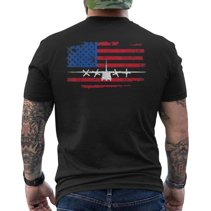 Vintage American Flag C-130 Military Plane Pilot Men's T-shirt Back Print