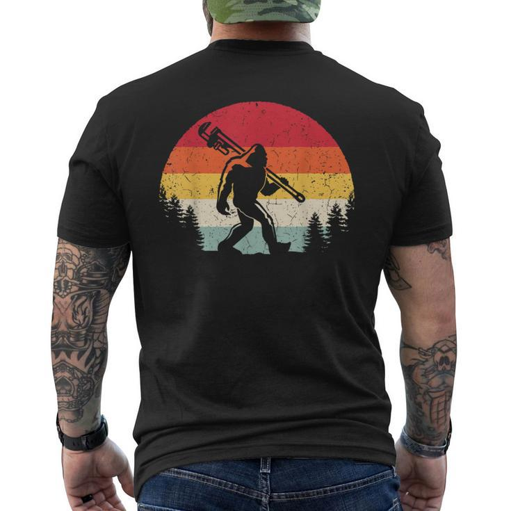 Vintage Bigfoot Plumber Pipe Wrench Sasquatch Plumbing Men's T-shirt Back Print