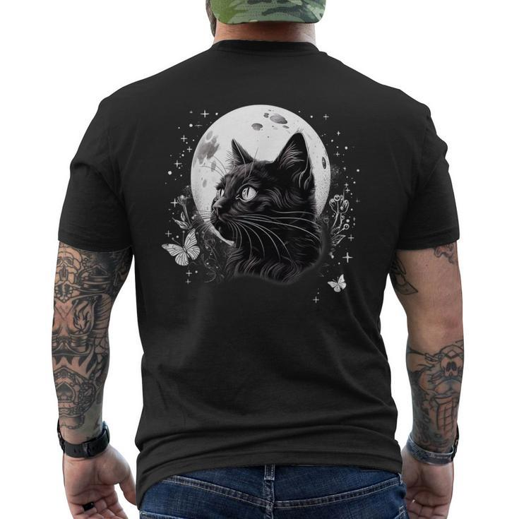 Vintage Cat Flowers Butterflies Moon Celestial Mystical Men's T-shirt Back Print