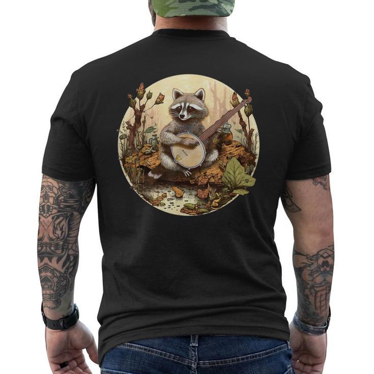 Vintage Cottagecore Aesthetic Raccoon Playing Banjo Racoon Men's T-shirt Back Print