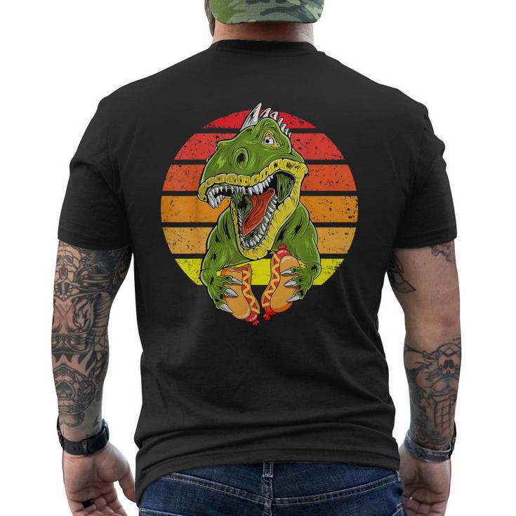 Vintage Dinosaur Eating Hot Dog Food Lover T-Rex Men's T-shirt Back Print