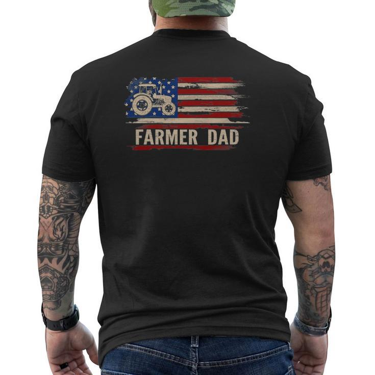 Vintage Farmer Dad American Usa Flag Farming Tractor Mens Back Print T-shirt