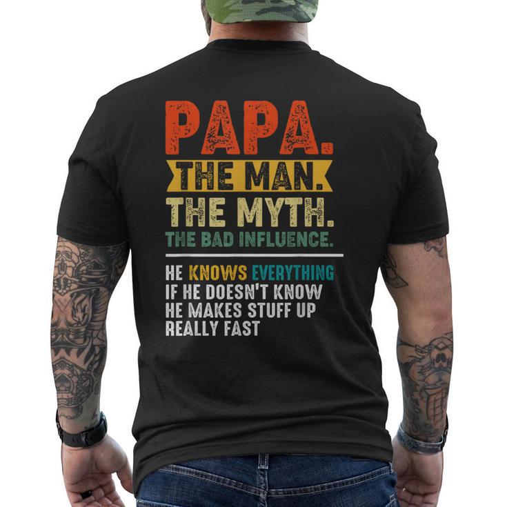 Vintage Father's Day Papa The Man The Myth The Bad Influence Men's T-shirt Back Print