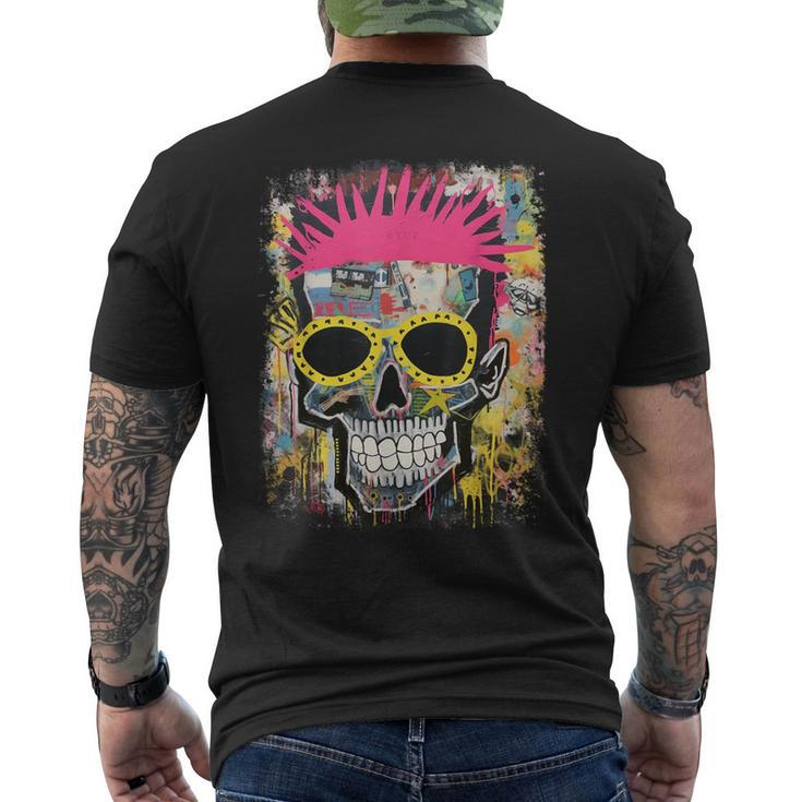 Vintage Graffiti Biker Rocker Skeleton Punk Horror Skull Men's T-shirt Back Print