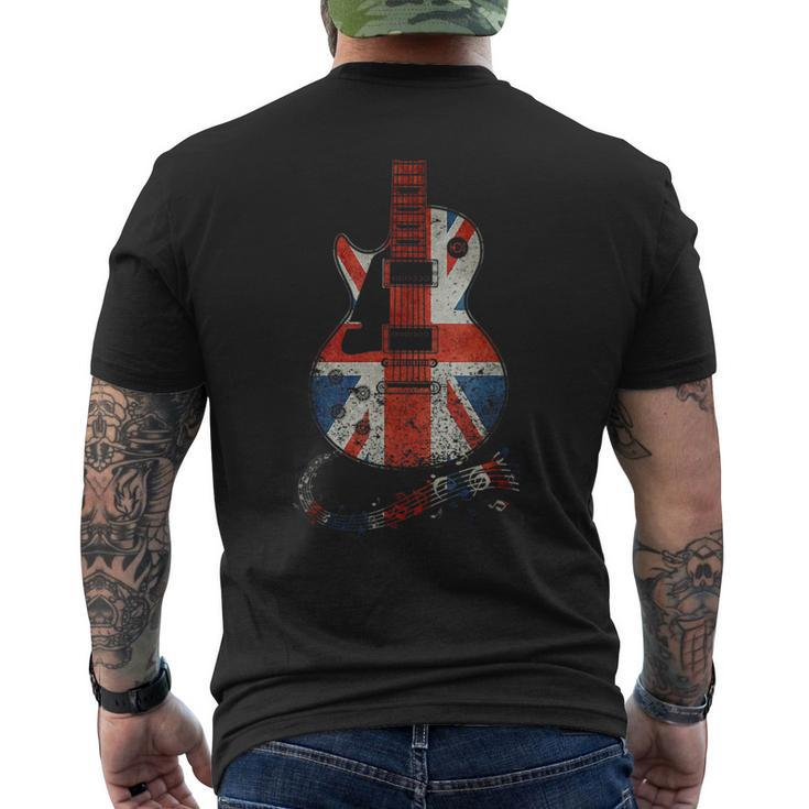 Vintage Guitar British Jack Union Flag Rock Guitarist Men's T-shirt Back Print